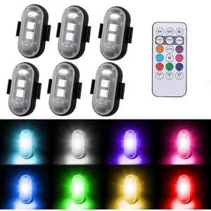 6 Pieces Wireless LED Lights with Remote Control Waterproof Rechargeable 10 Modes USB Battery Life for Car Drone Motorcycle Bike Installation