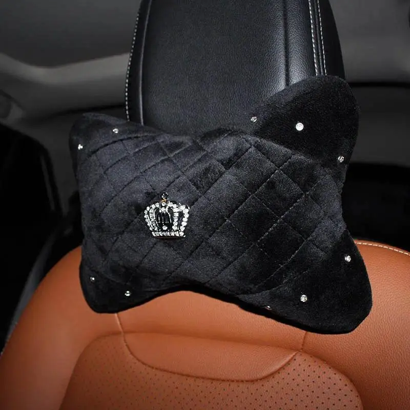 1pc Soft Plush Crown Crystal Car Seat Headrest Pillow Auto Neck Support Pillows Universal Car Pillow Automobiles Interior