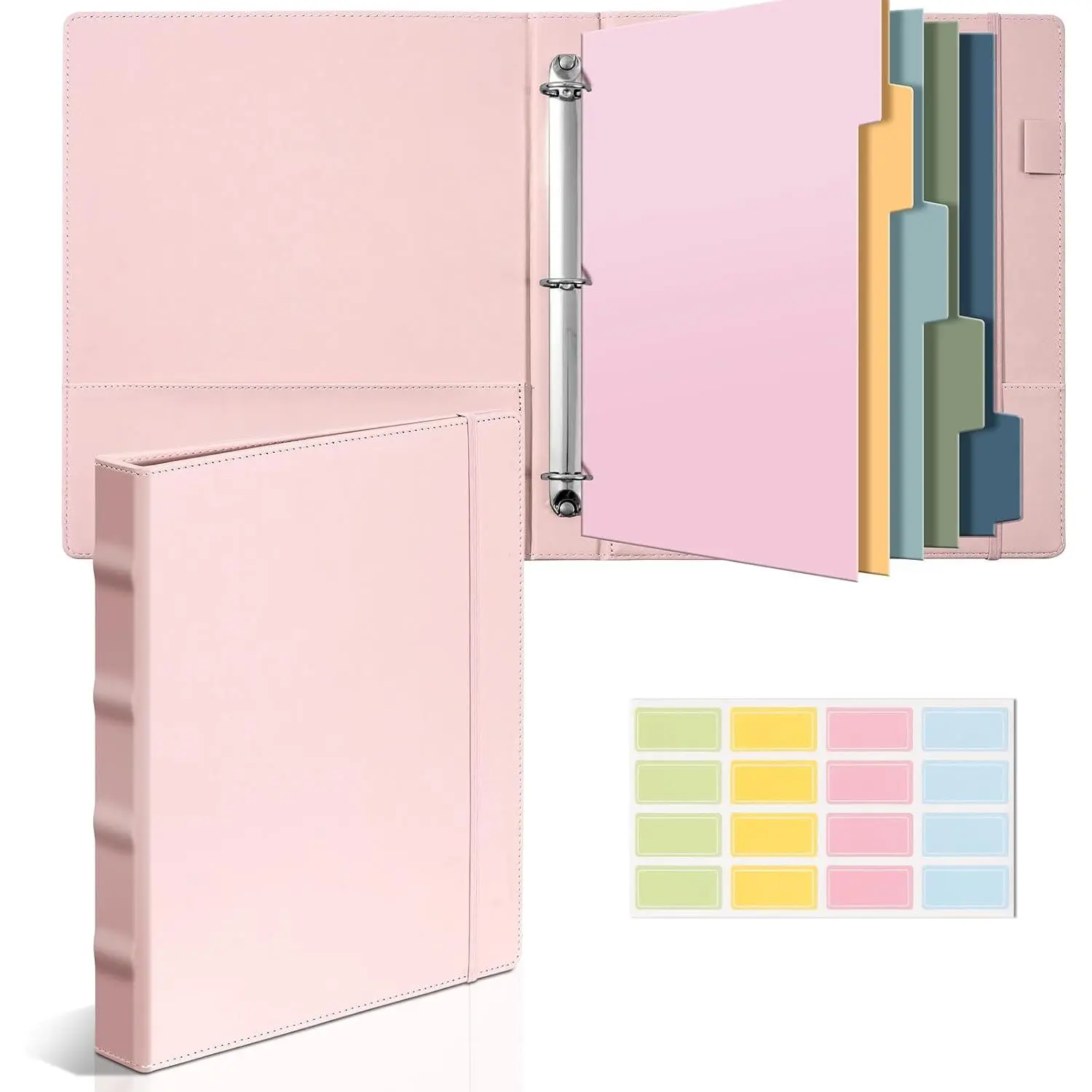3 Ring 1 inch PU Leather Professional Binder Organizer with Dividers Suitable for 8.5 x 11 Letter Size Paper Cute Loose Leaf Binder with Pocket for School Work
