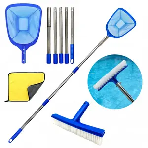 Swimming Pool Cleaning Kit, Pool Skimmer Net, Leaf Remover Net, Stain Brush Combo Set, Essential Pool Maintenance Tools