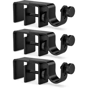 Outside Mounted Blinds Curtain Rod Bracket -- Tool-Free No Drill Installation for 1.3-2 Inch Rectangular Headrails, Black 3-Pack