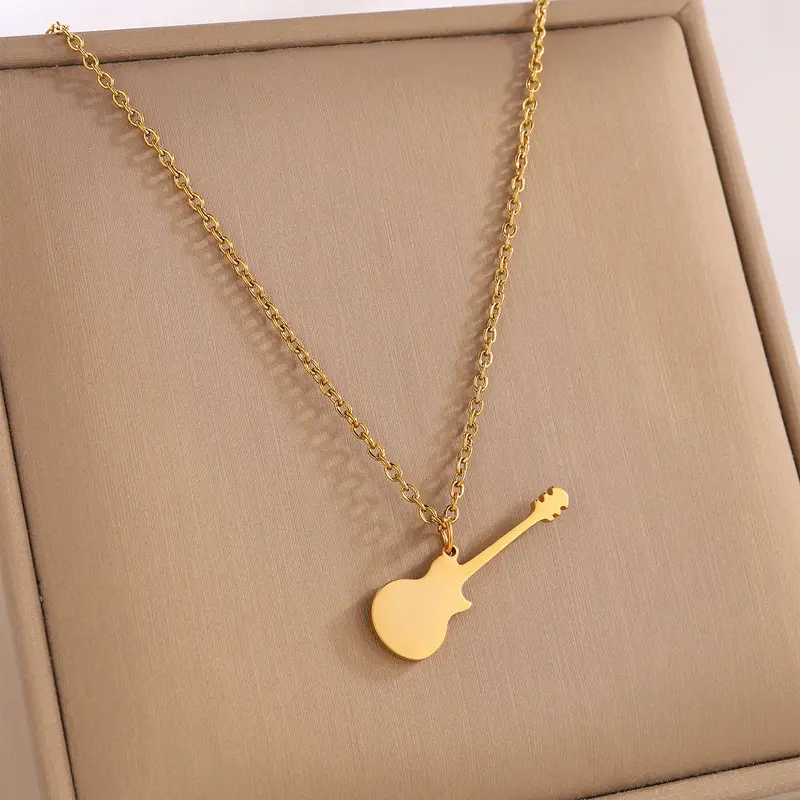 Minimalist Guitar Pendant Necklace, Music‑Themed Musical Instrument Neck Jewelry for Men Women Daily Wear Gift