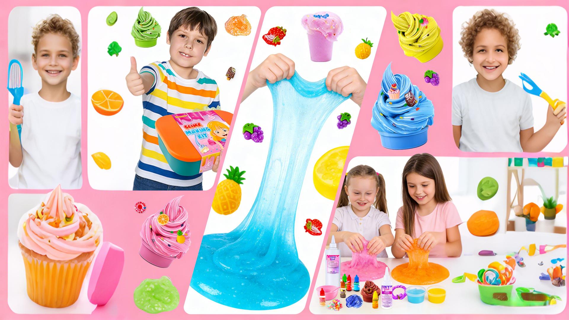Ice Cream DIY Slime Kit for Girls, Glimmer Crunchy, Confetti Slime Making Kit for Girls, Butter, Foam, Cloud Slime with Add-ins, Foam Balls, Charms, Party Favors Gift Toys for Kids 3-12