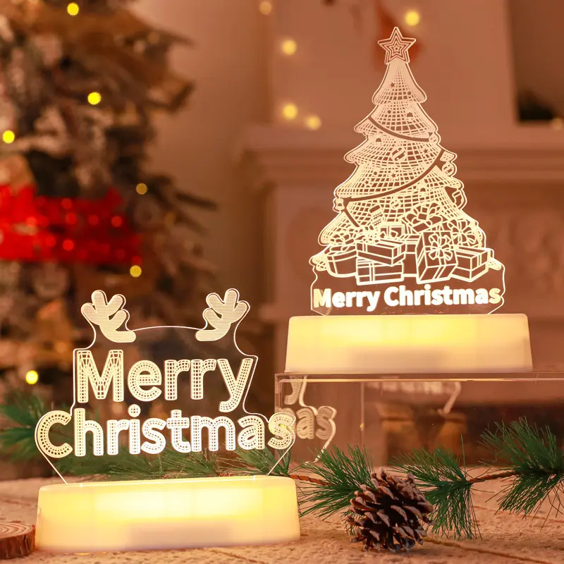 Acrylic 3D LED Night Light - Low Heat LED Lamp, Versatile Indoor Festive Decoration, Desktop Ornament, Soft Lighting Children Gifts for Christmas, New Year, 4.5V Power