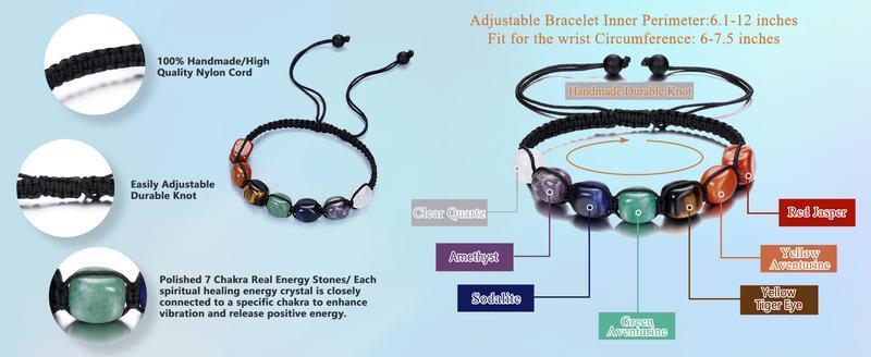 Unisex Seven Chakra Healing Bracelet – Natural Gemstone Adjustable Cord, Energy Balancing Jewelry for Men & Women