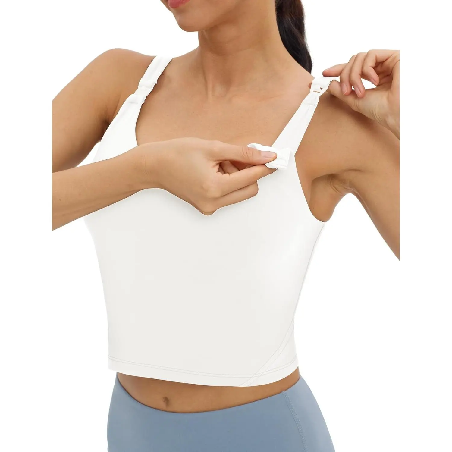 Nursing Tank Tops Longline Breastfeeding Workout Tops | V Neck, U Back, Nursing Sports Tank, Crop Top with Built in Bra