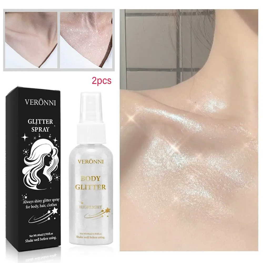 Veronni Silver Color Body Hair Highlighter Spray, 2-Pack 80ML, Liquid Glitter for Skin & Hair, Perfect for Parties & Events