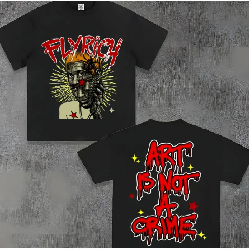 Graphic T-Shirt Art Is No Crime But Fly Rich Graphic T-Shirt, Y2K Vintage Oversized Cotton Tee, Unisex Streetwear Short Sleeve Shirt, Retro Summer Casual T-Shirt for Men Women, Trendy Urban Fashion Top, Oversized Graphic Tee