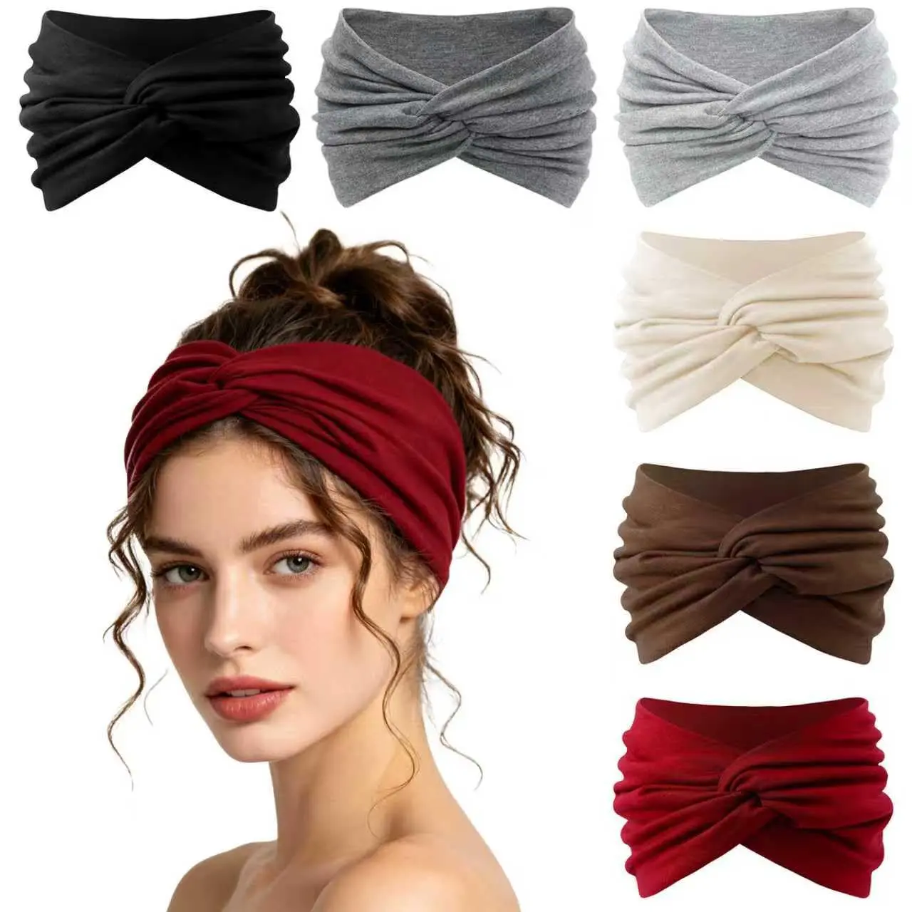 Headbands for Women, Non Slip Wide Elastic Thick Headbands, Soft Stretchy   Bands, Twist Knotted  Turban Hair Accessories for Workout Running Gym , 6 count (Absolute Delight)