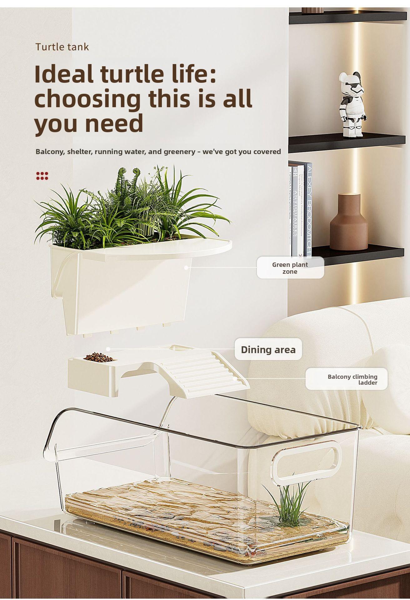 Single-compartment turtle breeding tank, household fish tank, large-capacity storage box, ecological landscaping, reptile terrarium, desktop turtle tank