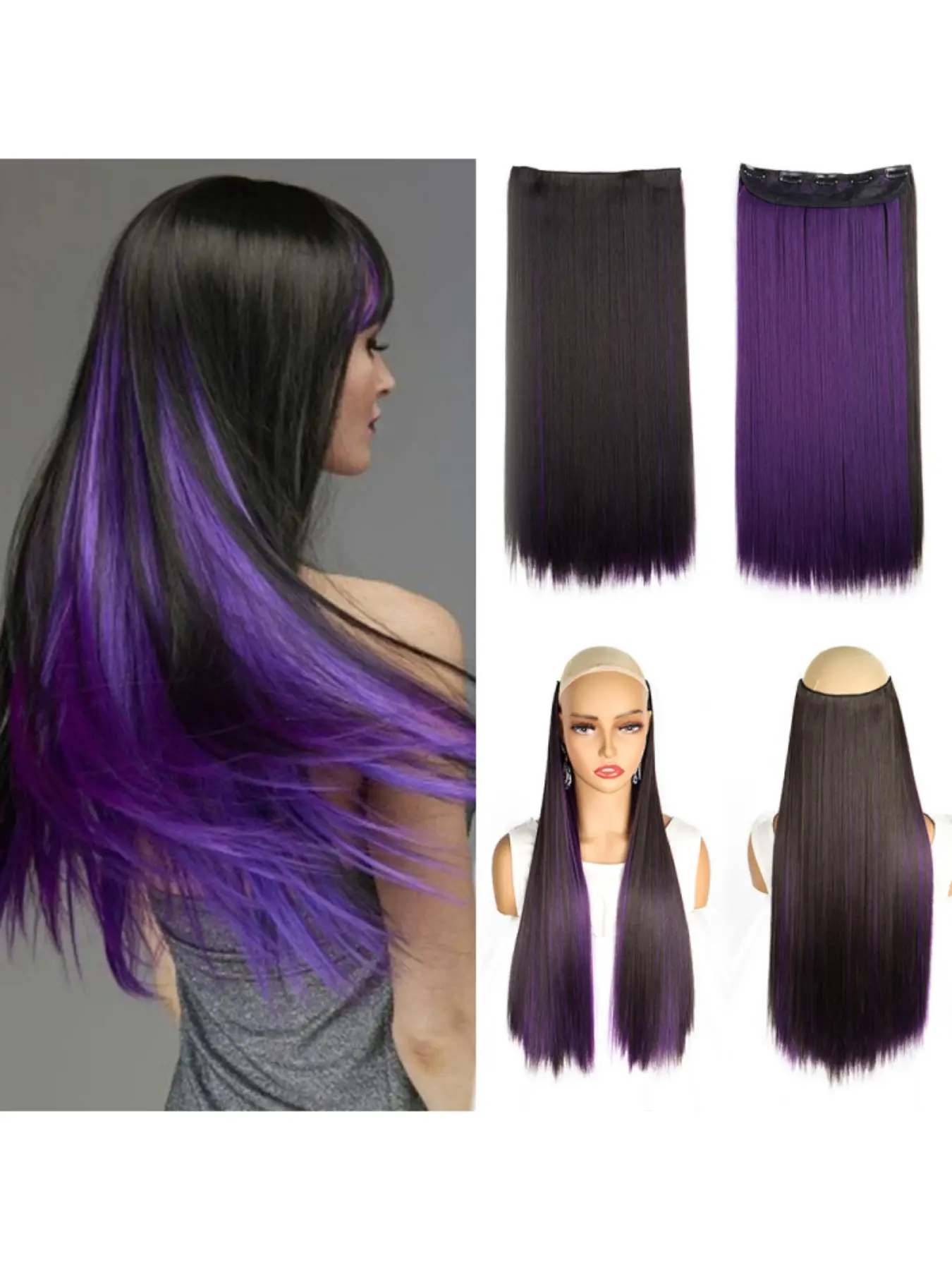 18Inch 5 Clips Highlight Hair Extensions Synthetic Hair for Women Fashion Straight Highlight Hairpiece Easy Wear