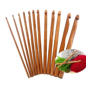 12 Pcs Bamboo Crochet Hooks Set, 3.0mm to 10.0mm Sizes, Smooth Ergonomic Handles, Lightweight Knitting Needles for DIY Crafts