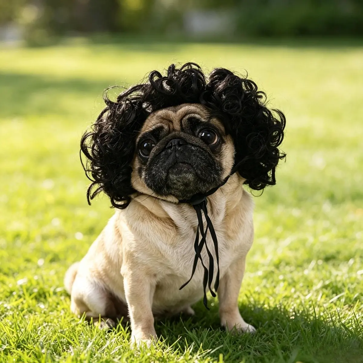 Halloween Pet Wig For Dogs & Cats, Curly & Straight Hair Pet Costume Accessory, Lightweight Breathable Synthetic Hair Prevent Pet Overheating, Adjustable Elastic Strap Fit Different Head Sizes, Not Easy To Tangle Or Shed Strands, Cute Funny Styling Prop F