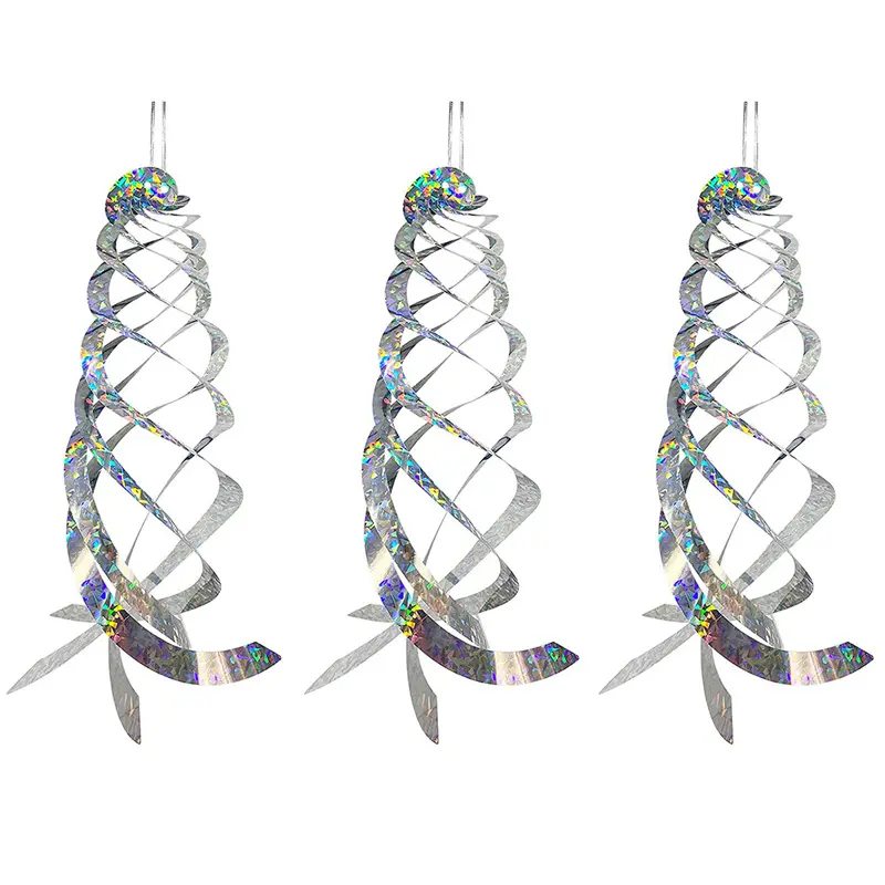 3 Pack Reflective Spiral Bird Deterrent | Holographic Wind Spinner Bird Repellent for Garden Yard Farm Orchard Patio Decor