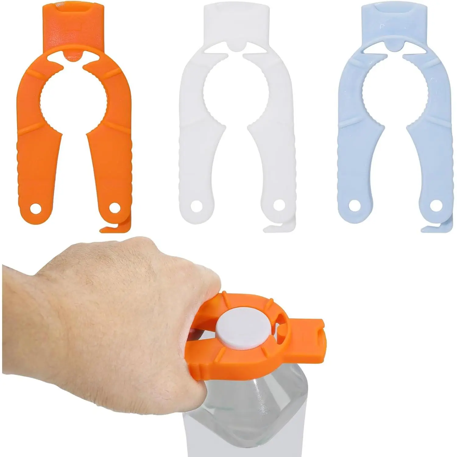 3 Pack Plastic Bottle Cap Opener, 3 in 1 Multi-Purpose Water Bottle Opener, Water Bottle Opener for  Hands or , Kitchen, Camping and Outdoor Adventures, (Orange, Blue, White)