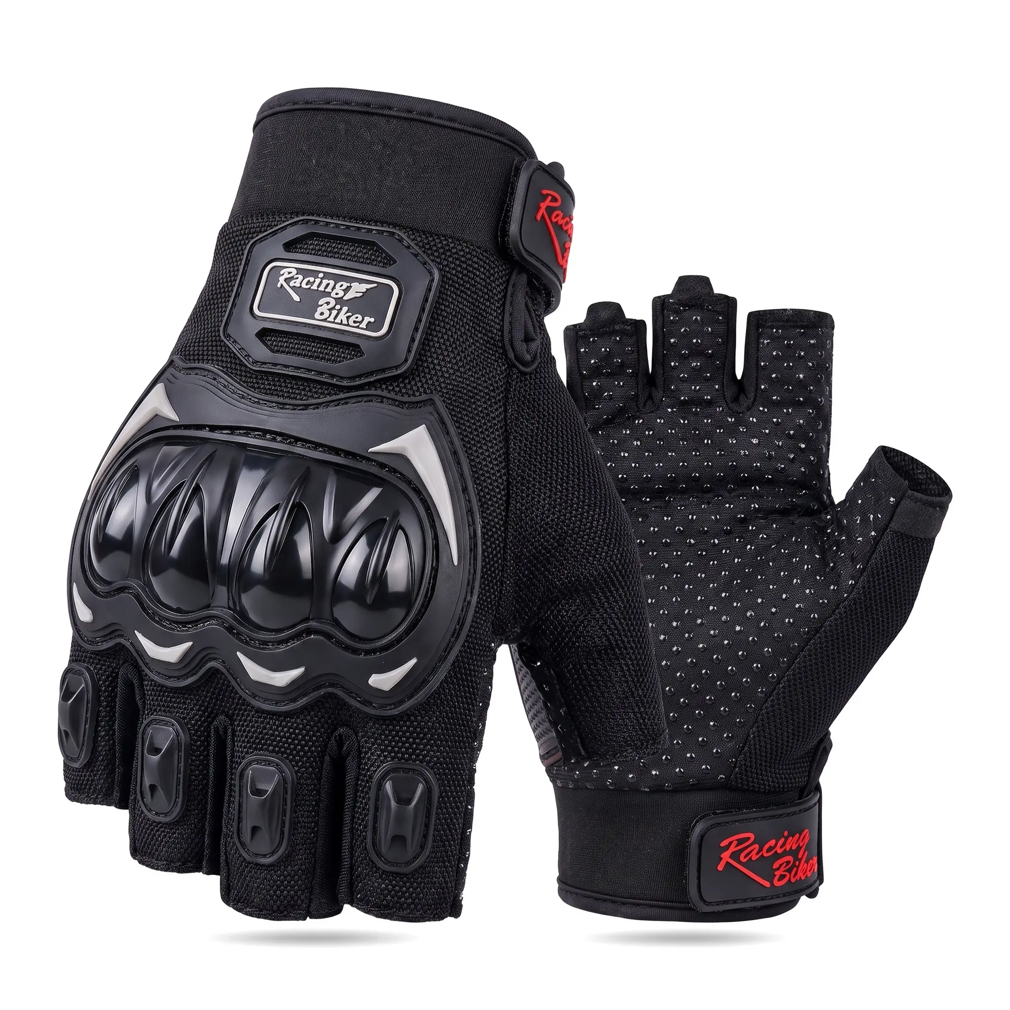 Half-Finger Motorcycle Gloves, Breathable Nylon Shell Summer Riding Gloves for Men & Women with PE Palm Reinforcement and Adjustable Cuff, Off-Road
