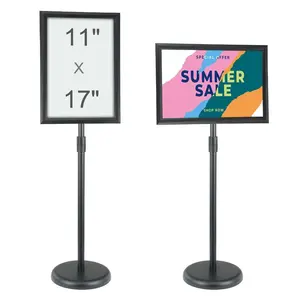VEVOR Pedestal Sign Holder, 8.5x 11 Inch Vertical and Horizontal Adjustable Poster Stand, Heavy - Duty Floor Standing Sign Holder with Metal Base for Display, Advertisement, and Outdoor, Black