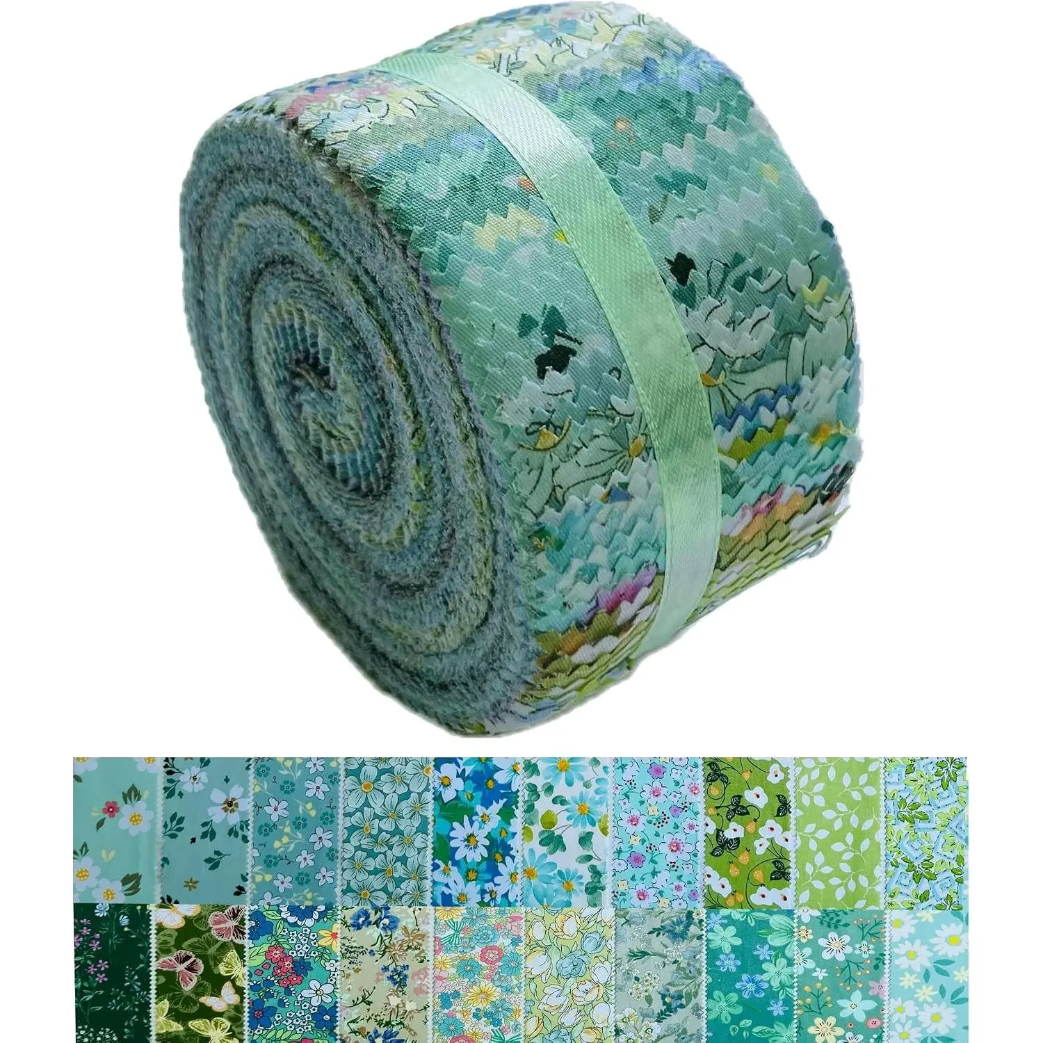40Pcs 100% Cotton Jelly Roll Fabric Strips 2.5 x 44 Inch for Quilting and Sewing, Soft & Accurately Cut, Beginner Friendly, Green GrassGift
