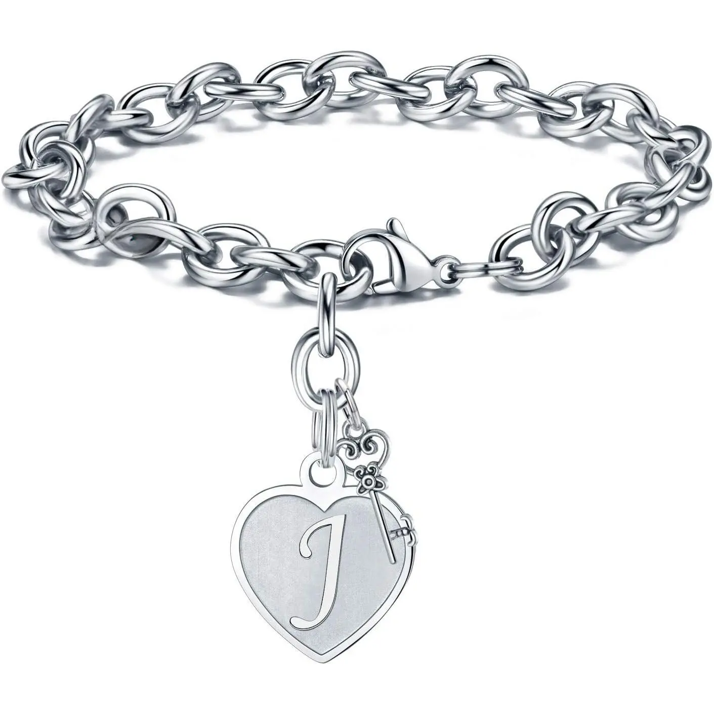 Heart Initial Bracelets for Girls Woen - Engraved 26 Letters Initial Chars Bracelet Stainless Steel Bracelet Birthday Christas   for Woen Teen Girls