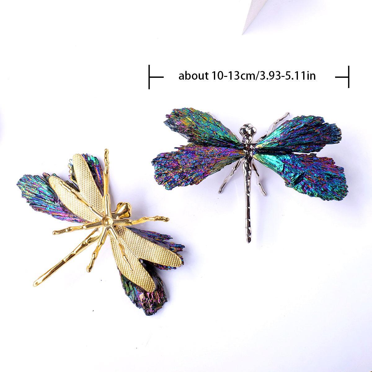 Natural Crystal Stone Electroplating Colorful Tourmaline Flame Feather, 1 Count DIY Dragonfly Animal Divination Decoration, Home Decoration, Crystal Butterfly