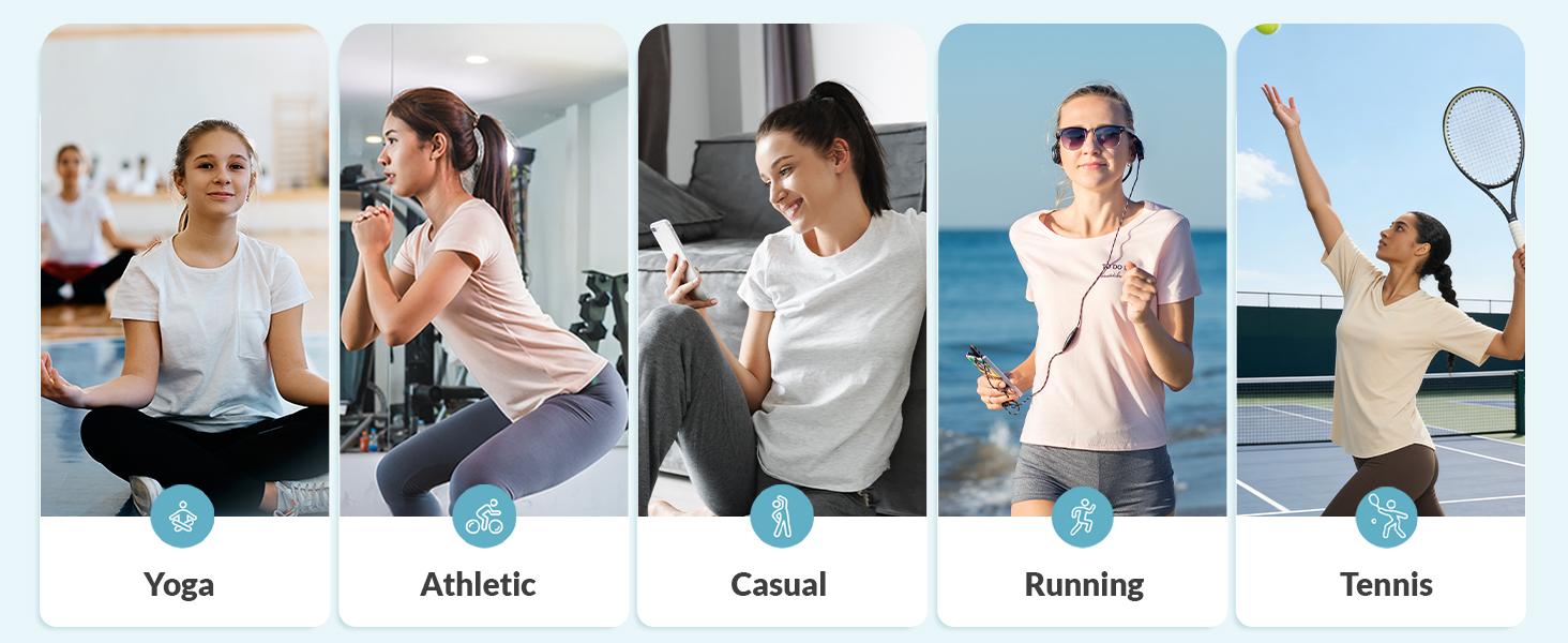 Baleaf Women's V Neck Half Sleeve Workout Top UPF 50+ Sun Protection Athletic Shirt Loose Fit with Curved Hem for Yoga and Running