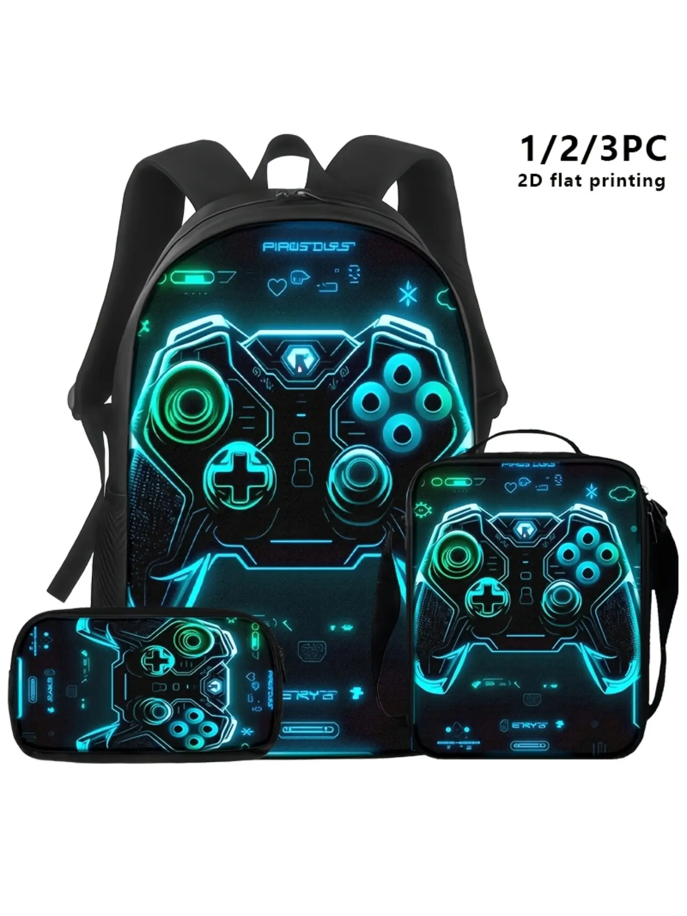 [Game-Themed Print] /3pcs Glowing Game Controller Backpack | Tech-Savvy Design for School, Travel, Daily Use