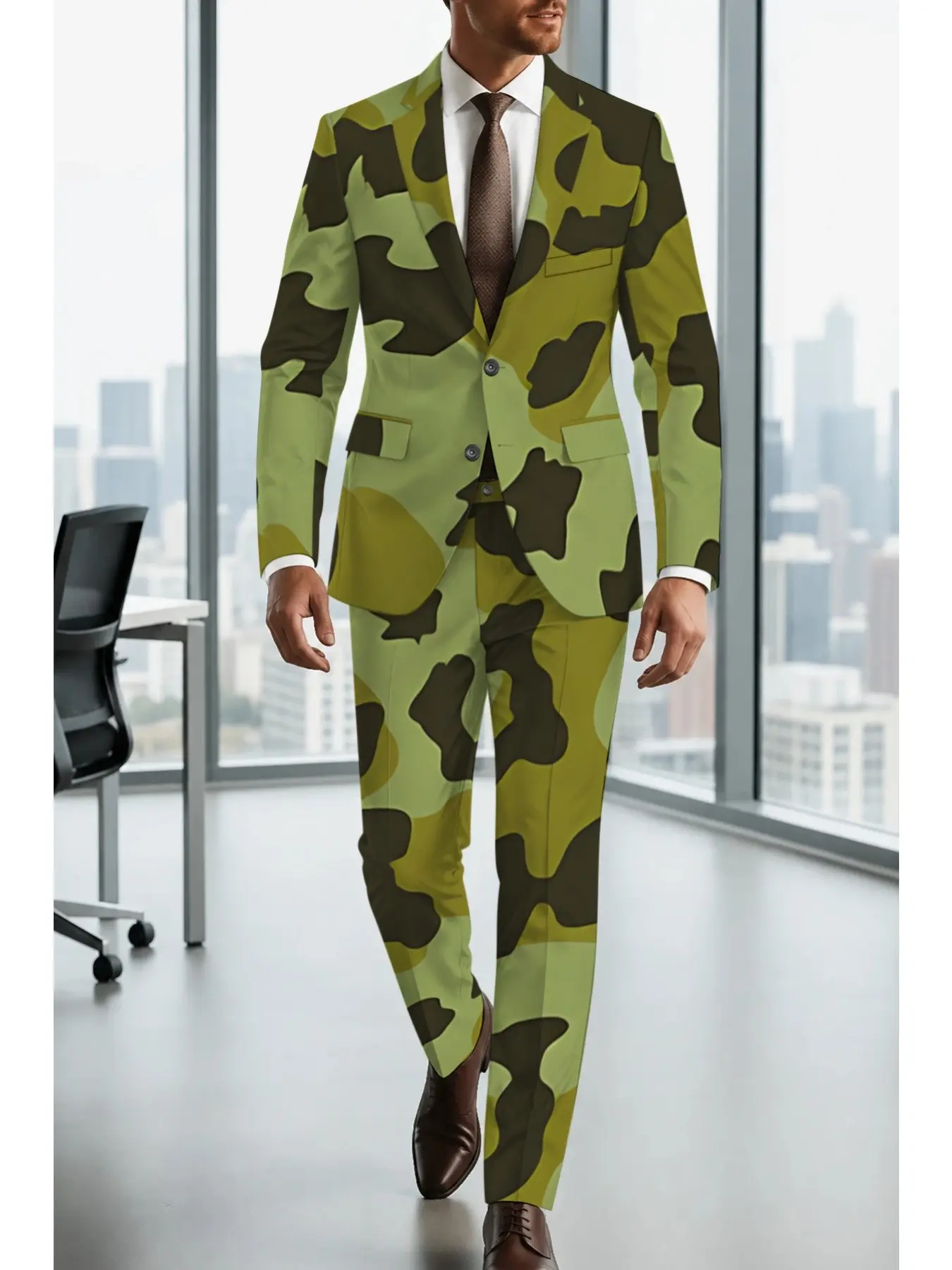 Men's Camouflage Blazer Set, Vintage Tactical Style, Long Sleeve, Fall & Winter, Casual Wear, Urban Office Photography, Trendy