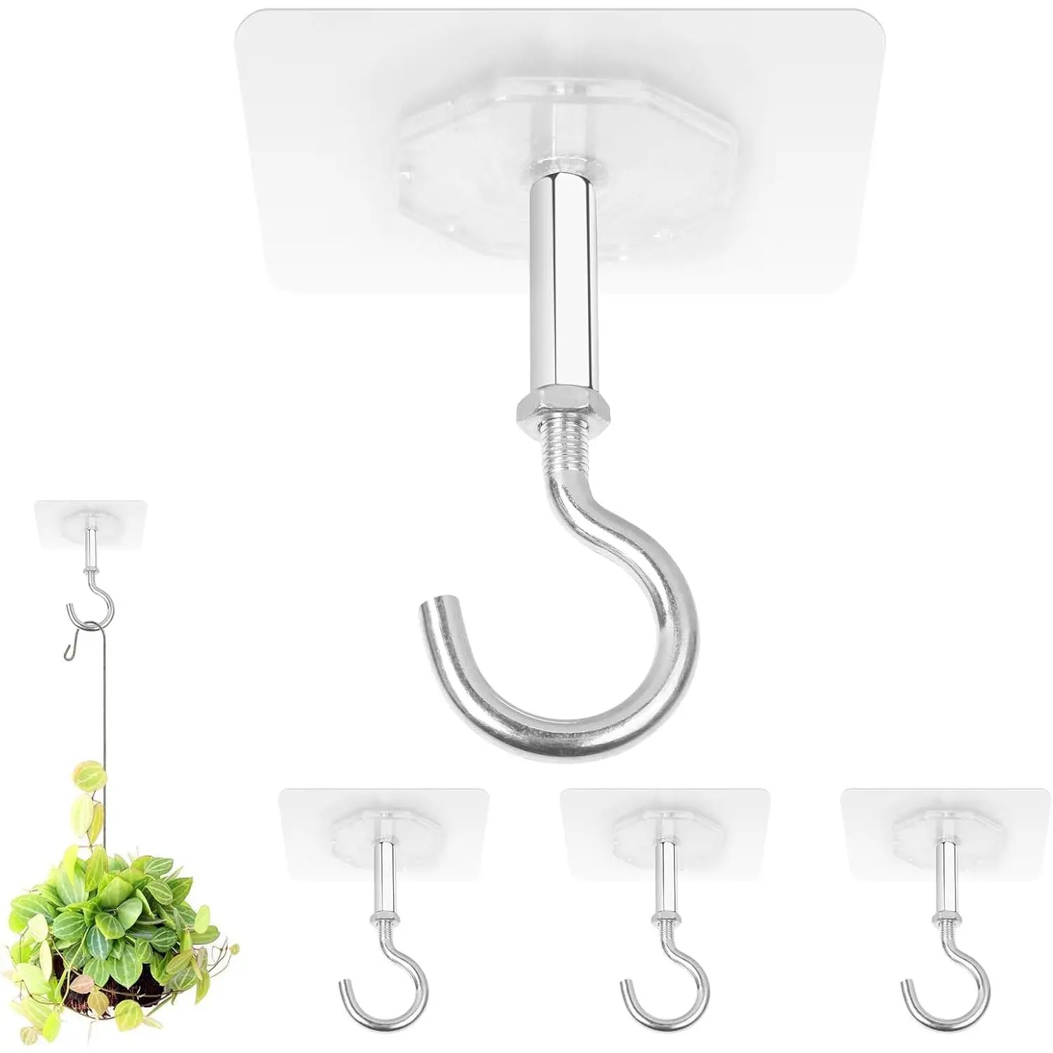 Adhesive Ceiling Hooks,4 Pack 30lbs Heavy Duty for Hanging Plants| Ceiling Hooks, Strong No Drill Outdoor Sticky Ceiling Hanger, Stick On Hooks for Lights,Wind Chimes,Lantern