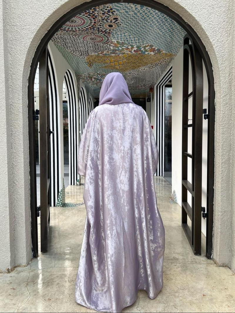 Women's Glossy Solid Batwing Sleeve Abaya without Hijab, Elegant Long Sleeve Open Front Abaya for Party Holiday Daily Wear, Islamic Abaya, Muslim Clothes for Women