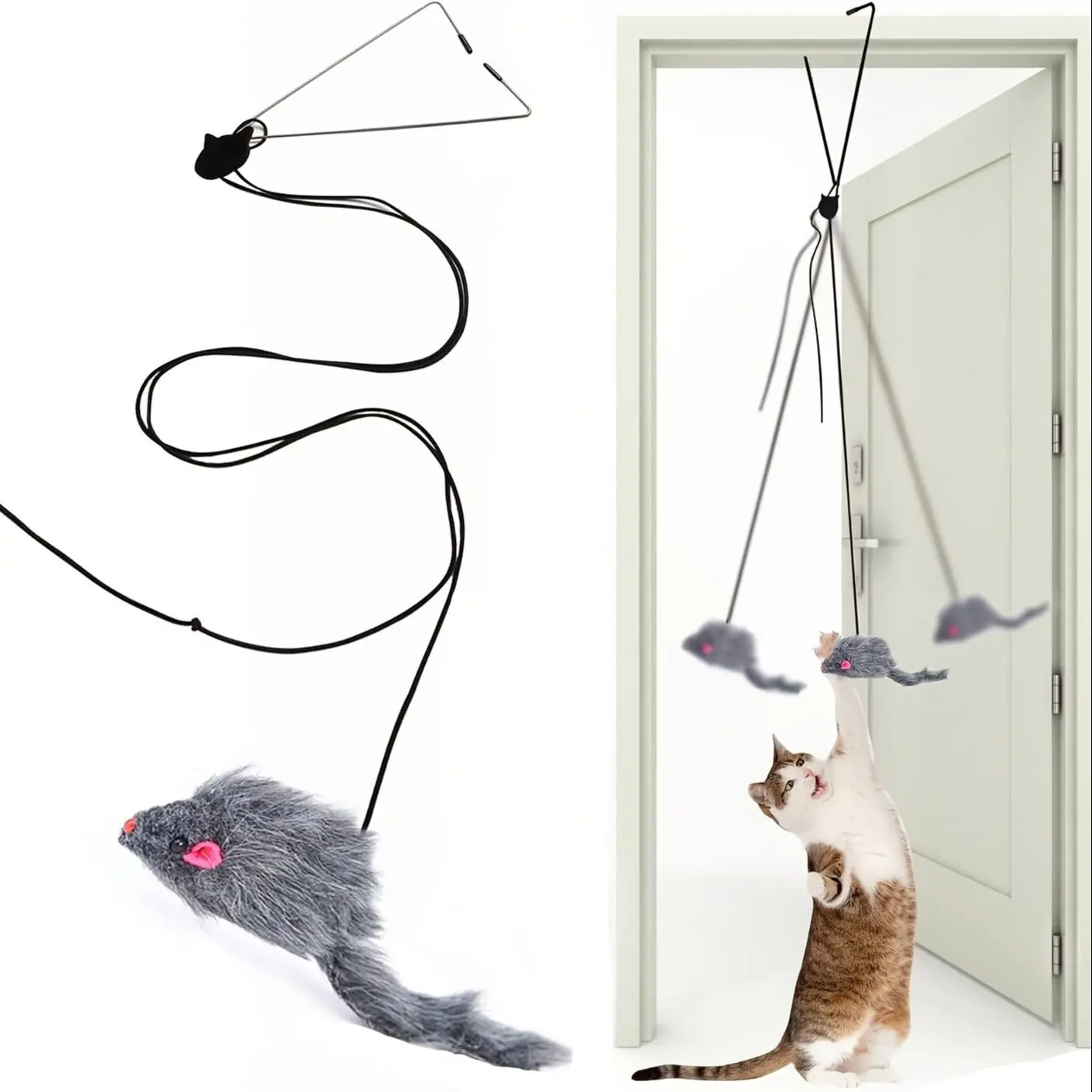 Cat Teaser Toy, 1 Count Mouse Design Hanging Door Toy, Interactive Pet Toy for Indoor Cats, Interactive Kitten Wand, Valentine's Day Gift