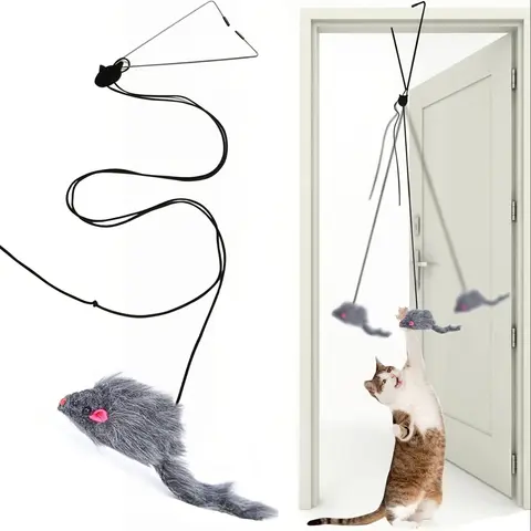 Cat Teaser Toy, 1 Count Mouse Design Hanging Door Toy, Interactive Pet Toy for Indoor Cats, Interactive Kitten Wand, Valentine's Day Gift