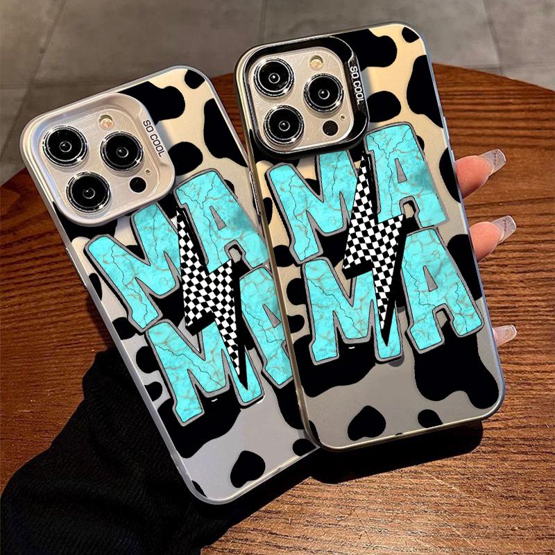 Mama Pattern Matte Shockproof Anti-Scratch Stylish Smartphone Cover for iPhone 17 15 16 14 Pro Max 13 12 11 XR XS Plus Cow Skin Digital Protector