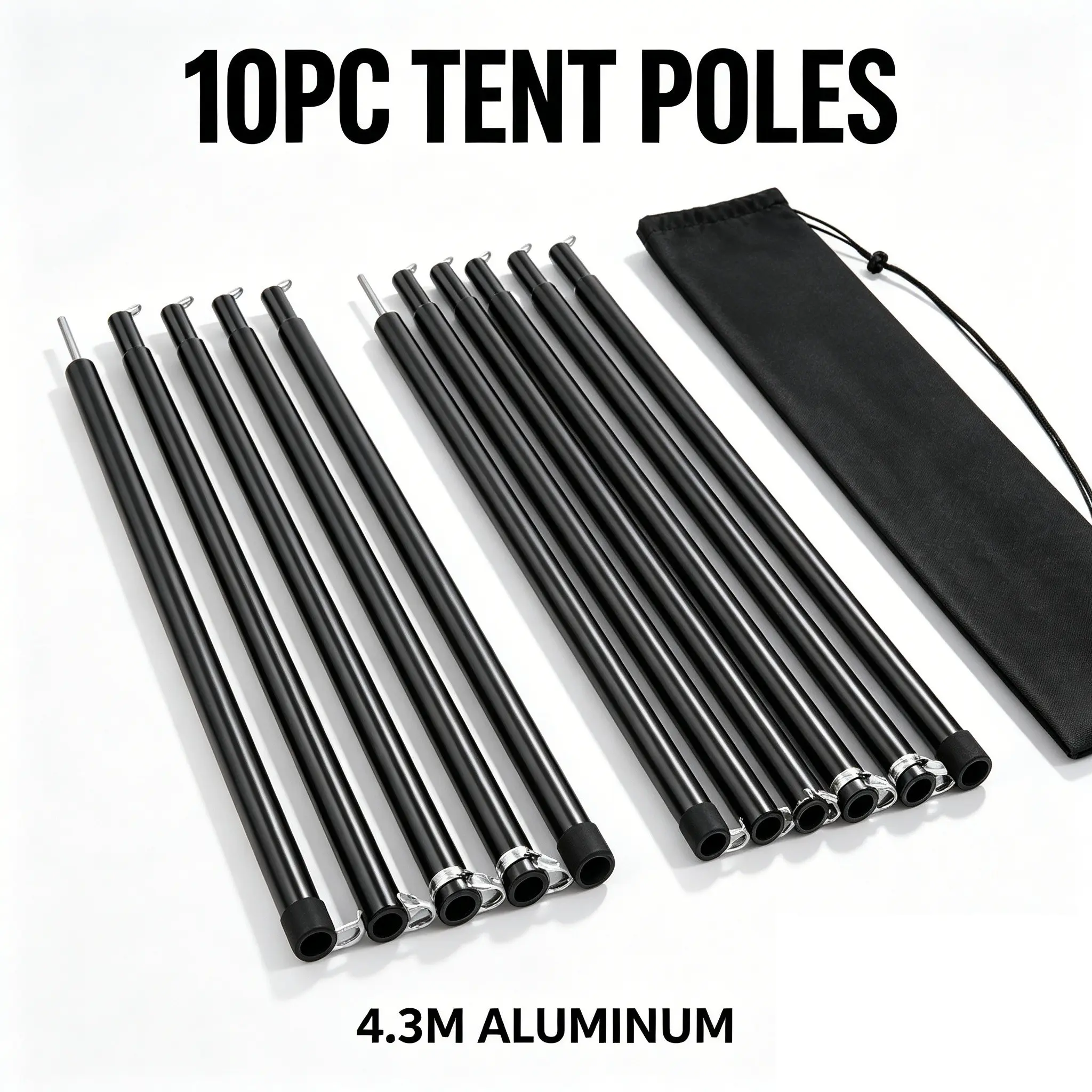 [Portable, Durable] 1 Set of Black Aluminum Alloy Tent Poles, 4.3 Meters Long, with Adjustable Telescoping Length. Featuring A Lightweight, Portable Design That Is Durable and Easy to Carry, They Come with A Storage Bag and Reinforced Tube Walls for