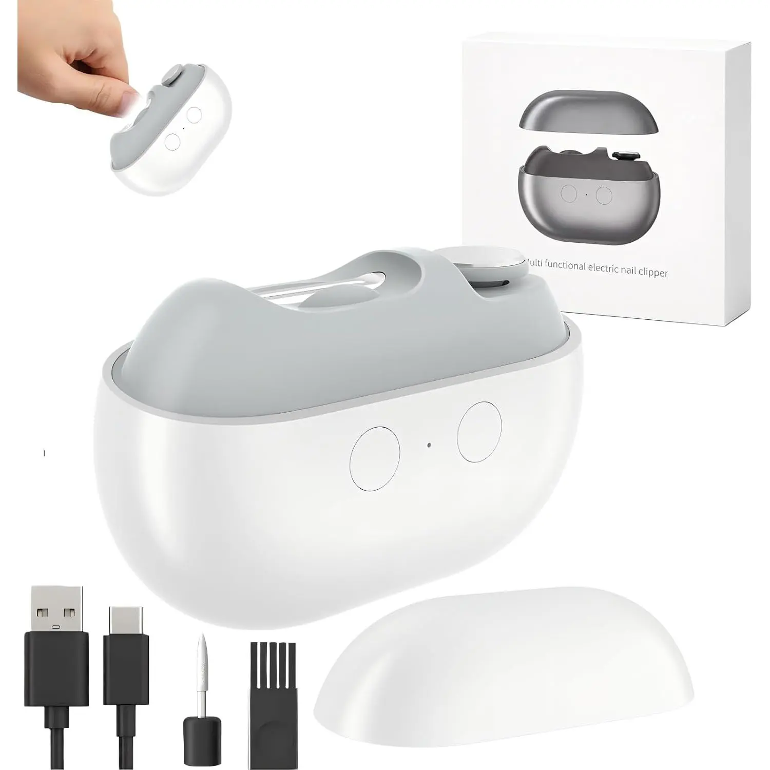 3 in 1 Electric Nail Clipper for Seniors, Rechargeable Automatic Trimmer with LED Light & Nail File, Quiet Portable Grooming Tool for Fingernails & Toenails, White