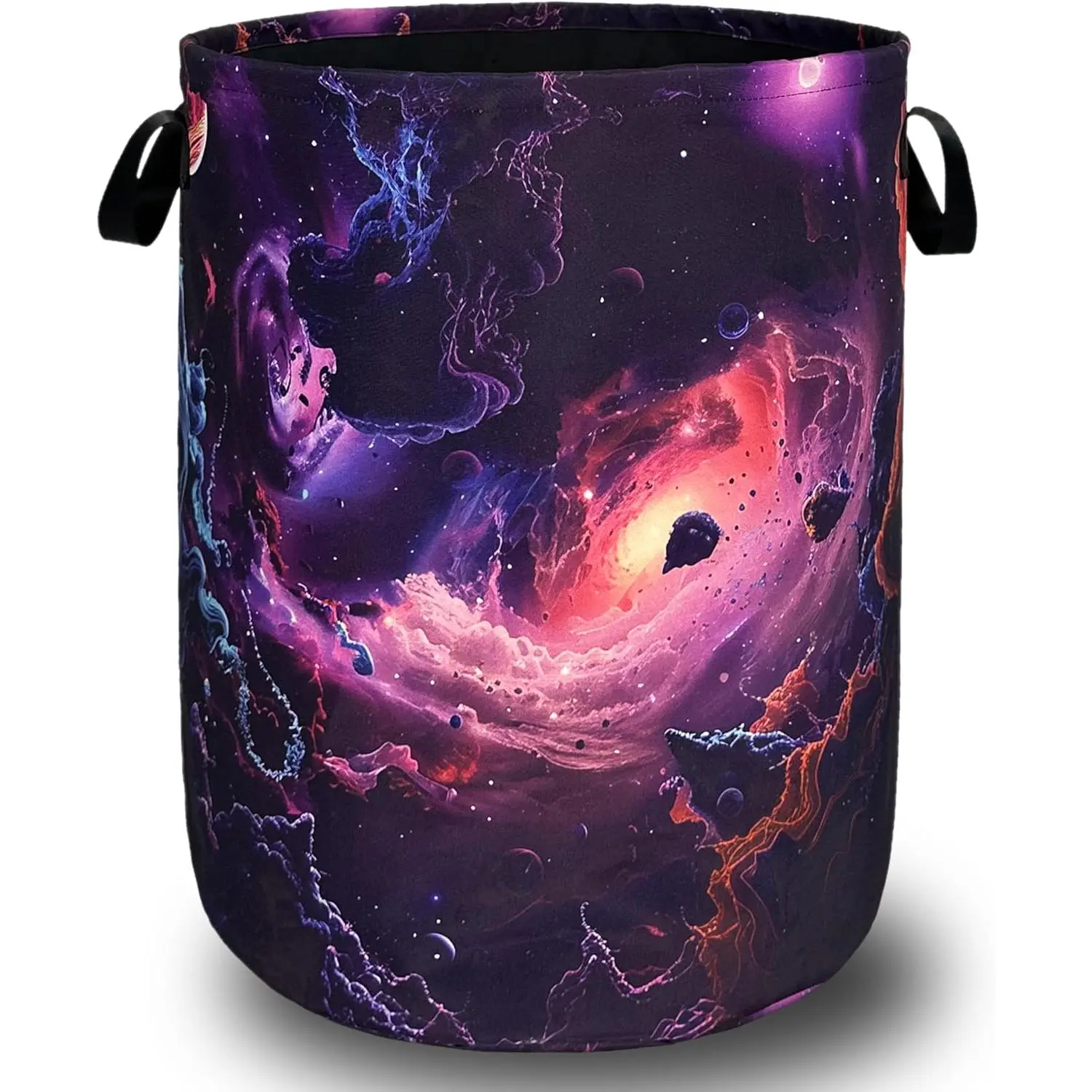 Purple Galaxy Laundry Hamper Universe Starry Sky Laundry Basket With Handles Foldable Oxford Cloth Colorful Tote Bag Clothes Toy Storage Bucket 18.9" x 16.5"For Bathroom/Laundry/Bedroom