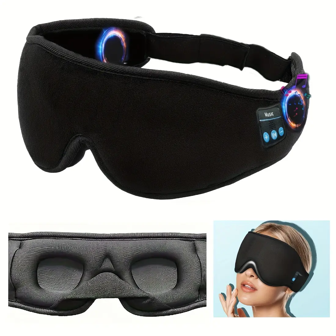 1pc 3D Wireless Sleep Mask with 5.2 BT Earphones, Best Sleeping Mask, Type-C Charging Cable Inside, Wireless Music Eye Mask for Men & Women, Sleep Mask Wireless, Sleep Eye Mask, Travel Sleep Aid, Portable Sleep Solution, Soft Ear Cushions,