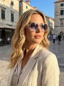 Vintage Hexagonal Sunglasses Unisex, Polished Silver Color Metal Frame, Gradient Uv400 Lenses, Casual Style for Outdoor Travel