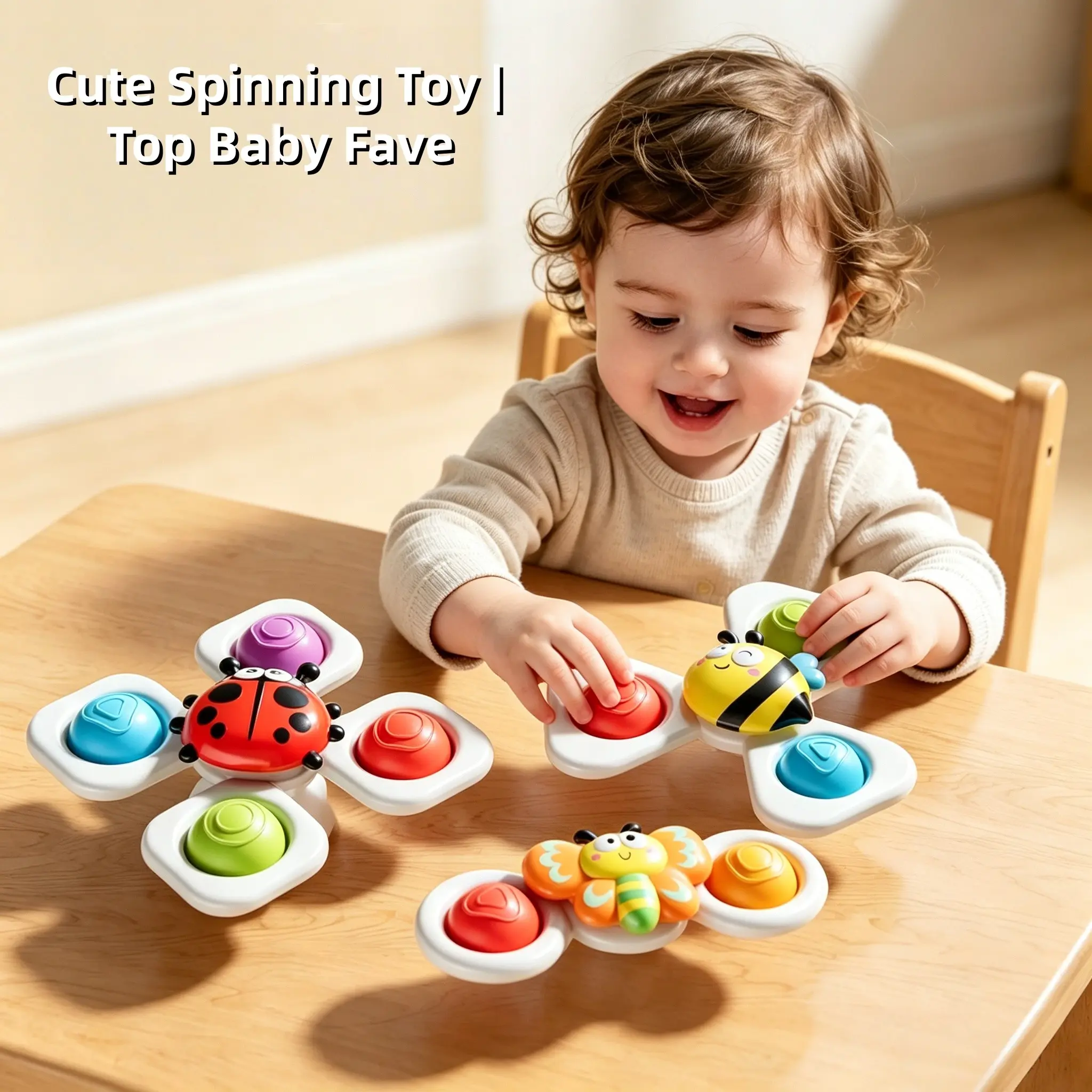3 Pcs Novelty Suction Cup Round Spinning Tops, Cute Insect Fidget Toys, Rotatable Design, Strong Suction, Bath & Travel Toys for Kids