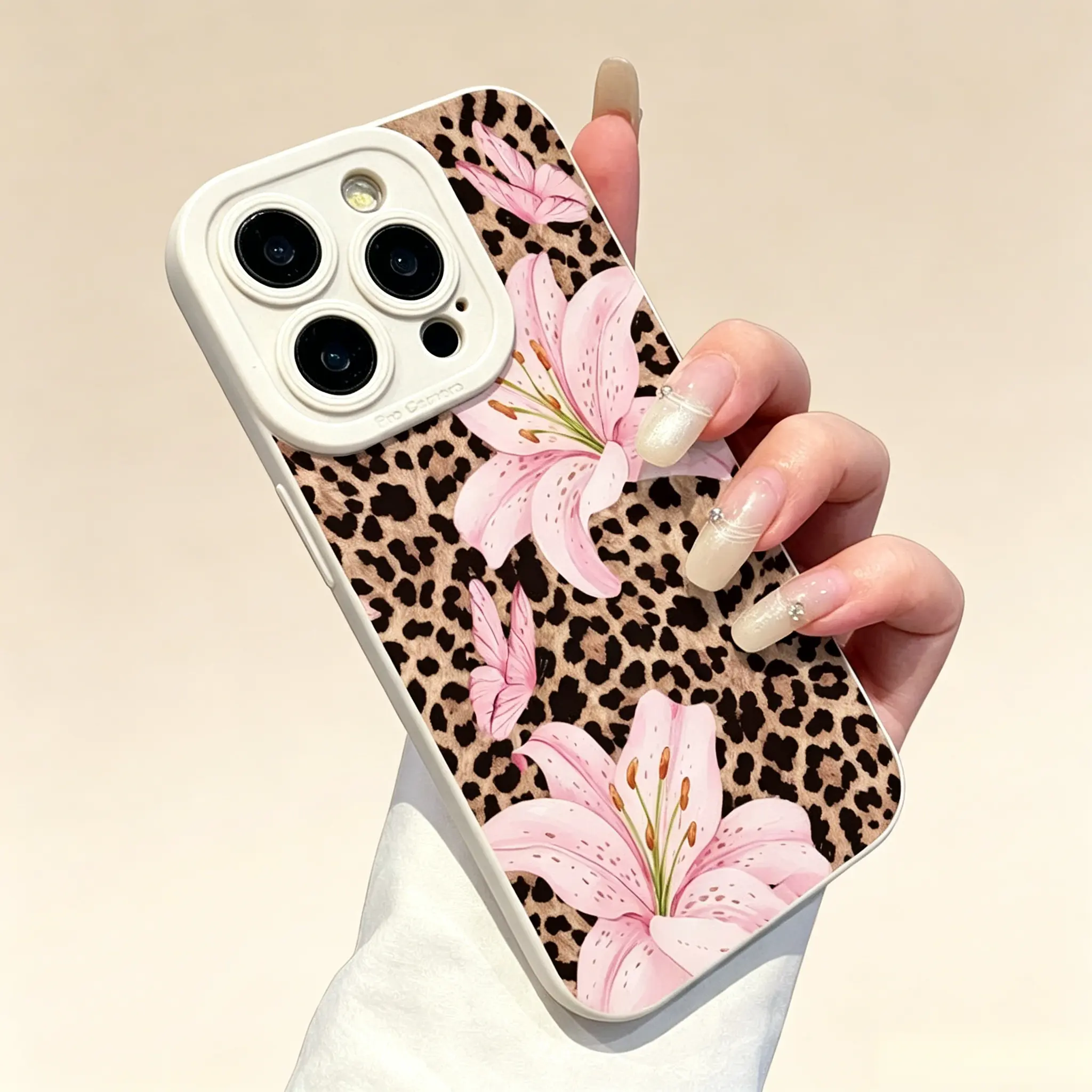 Leopard Print Lily Flower Silicone Smartphone Cover - Protective Accessories, Full Protection, Personalized Design for iPhone 13,14,15,16,17 Pro Max, Silicone Shell for Handheld Cellphone Devices