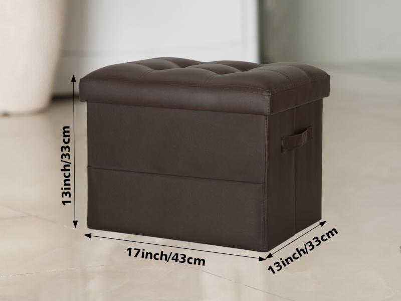 Storage Ottoman Foot Rest Stool, Foldable Leather Footstool Storage Bench with Thicker Foam Padded Seat. Foot Rest Under Desk for Living Room Bedroom 350 lbs, 17x13x13 in, Brown
