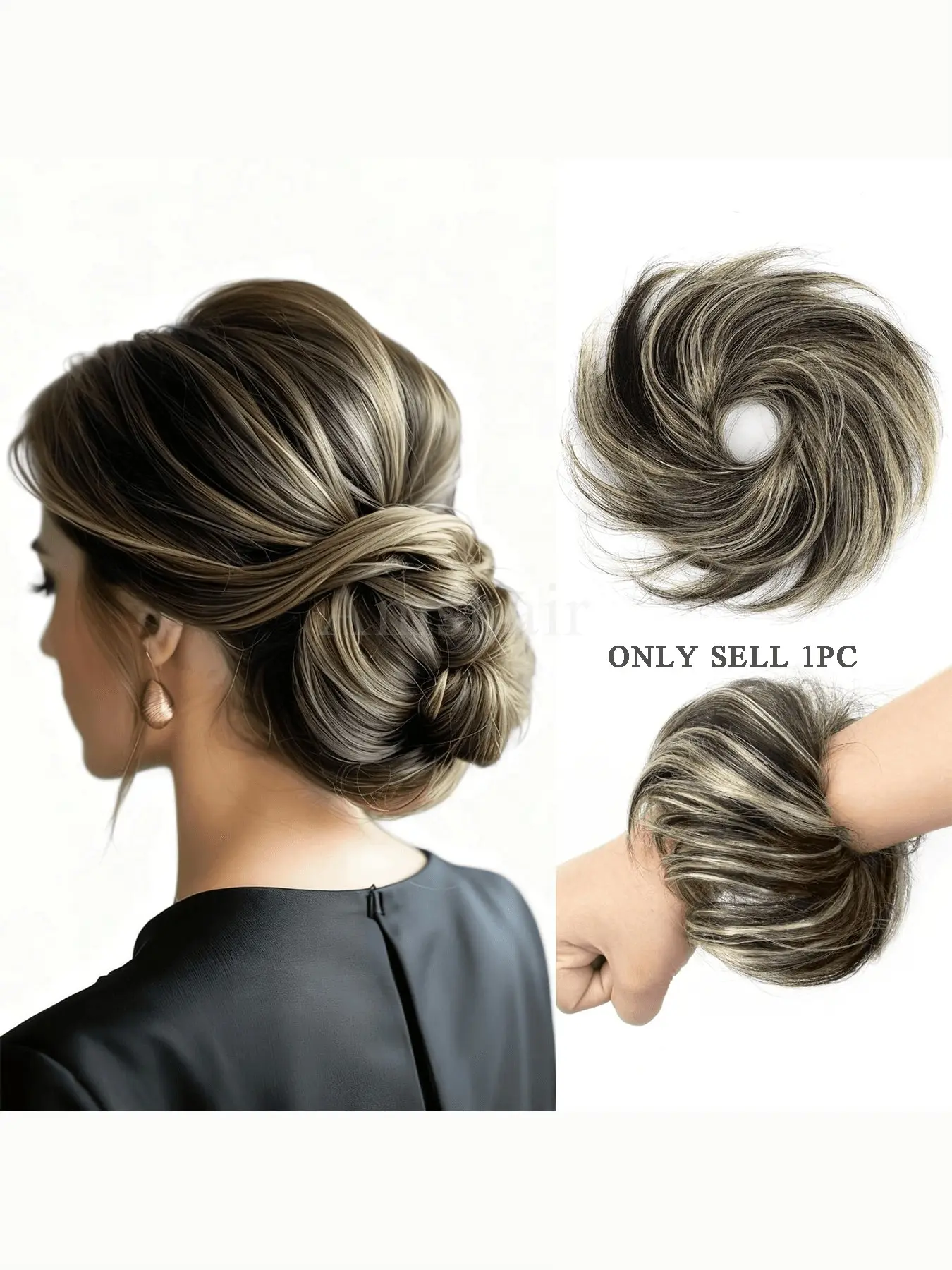Human Hair Buns Chignon Ponytail Hairpiece Updo Donut Real Hair Extensions Flexible Elastic Band Natural Look Secure Hold Human Hair Extensions