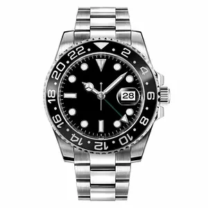 Luxury Silver Stainless Steel Dual Time Zone Automatic Style Wristwatch