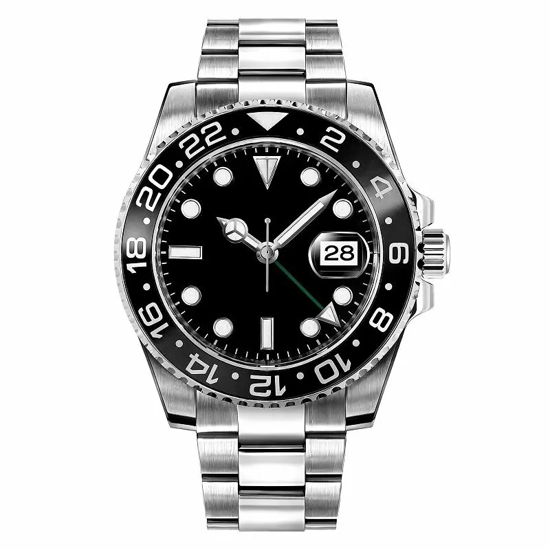 Luxury Silver Stainless Steel Dual Time Zone Automatic Style Wristwatch