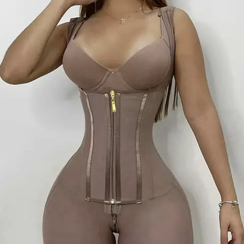 1 Count Women's Open Bust Shapewear Bodysuit, Colombian Fajas, Adjustable Zipper Shaper Bodysuit, Butt Lifting And Tummy Control Women's Shapewear Romper, With Zipper & Hooks Tight-Fitting Jumpsuit, Waist Trainer, Suitable For Various Occasions