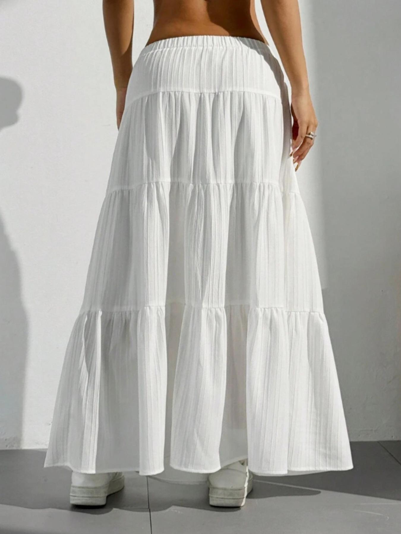 Women's Solid Color Tie Front   Skirt, Boho Fashion Casual   Long Skirt for Daily Holiday Vacation Wear, Ladies Bottoms for Summer