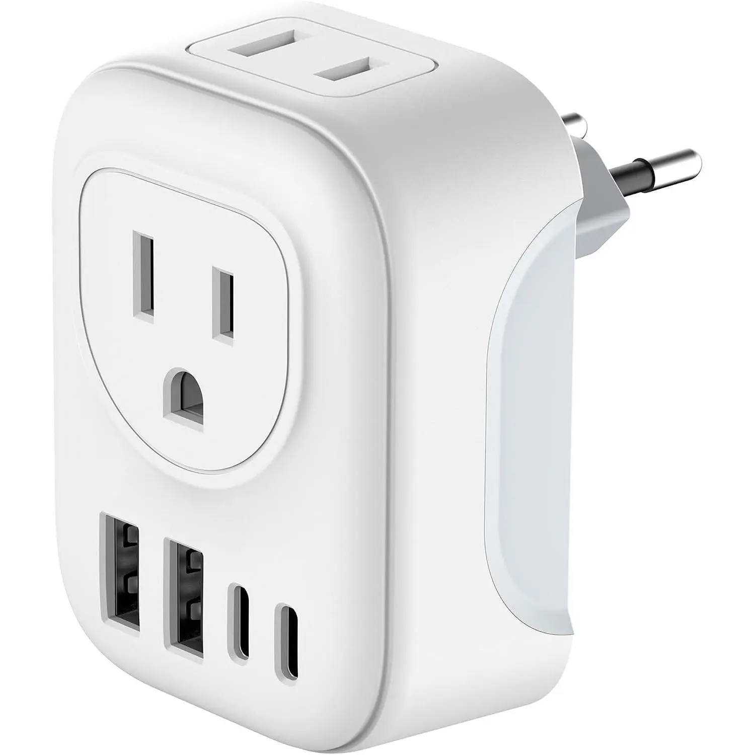Travel Plug Adapter, International Plug Adapter with 4 AC Outlets 2 USB Ports (2 USB C Port), Type C Power Adaptor Charger for The  to  of  Spain  France  [1 Pack]