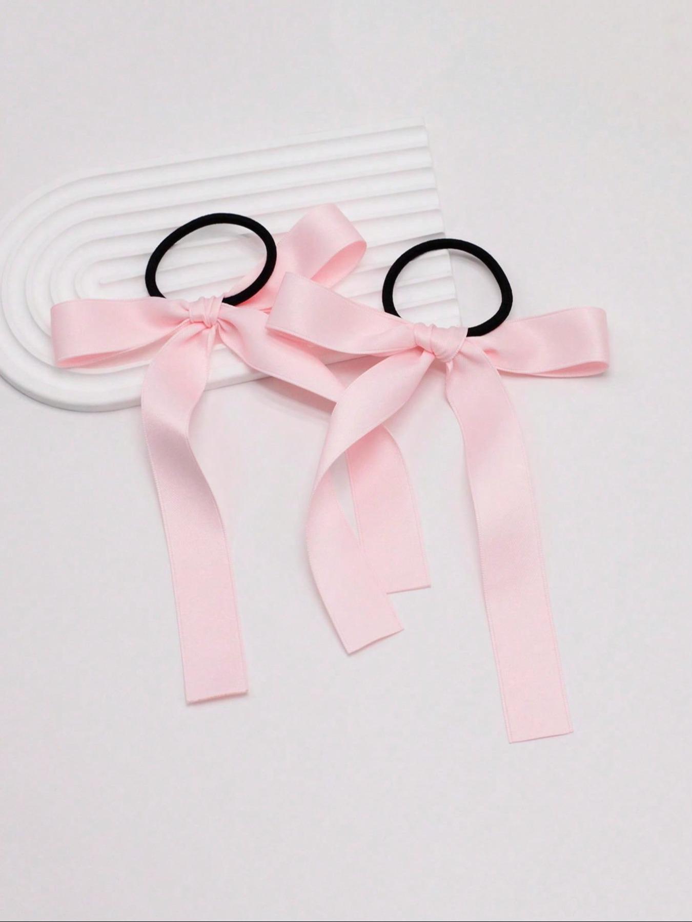 2counts Women's Cute Trendy Bowknot Decorated Hair Tie, Elegant High Stretch Elastic Hair Accessory Ponytail Holder, Fashionable Hair Accessories For Daily & Party Decoration