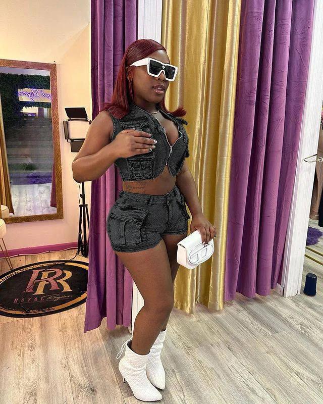 two-piece set woman Multi Pockets Denim Shorts Outfit Sexy Women Elegant Two Pieces Jeans Club Macthing Jacket+Shorts