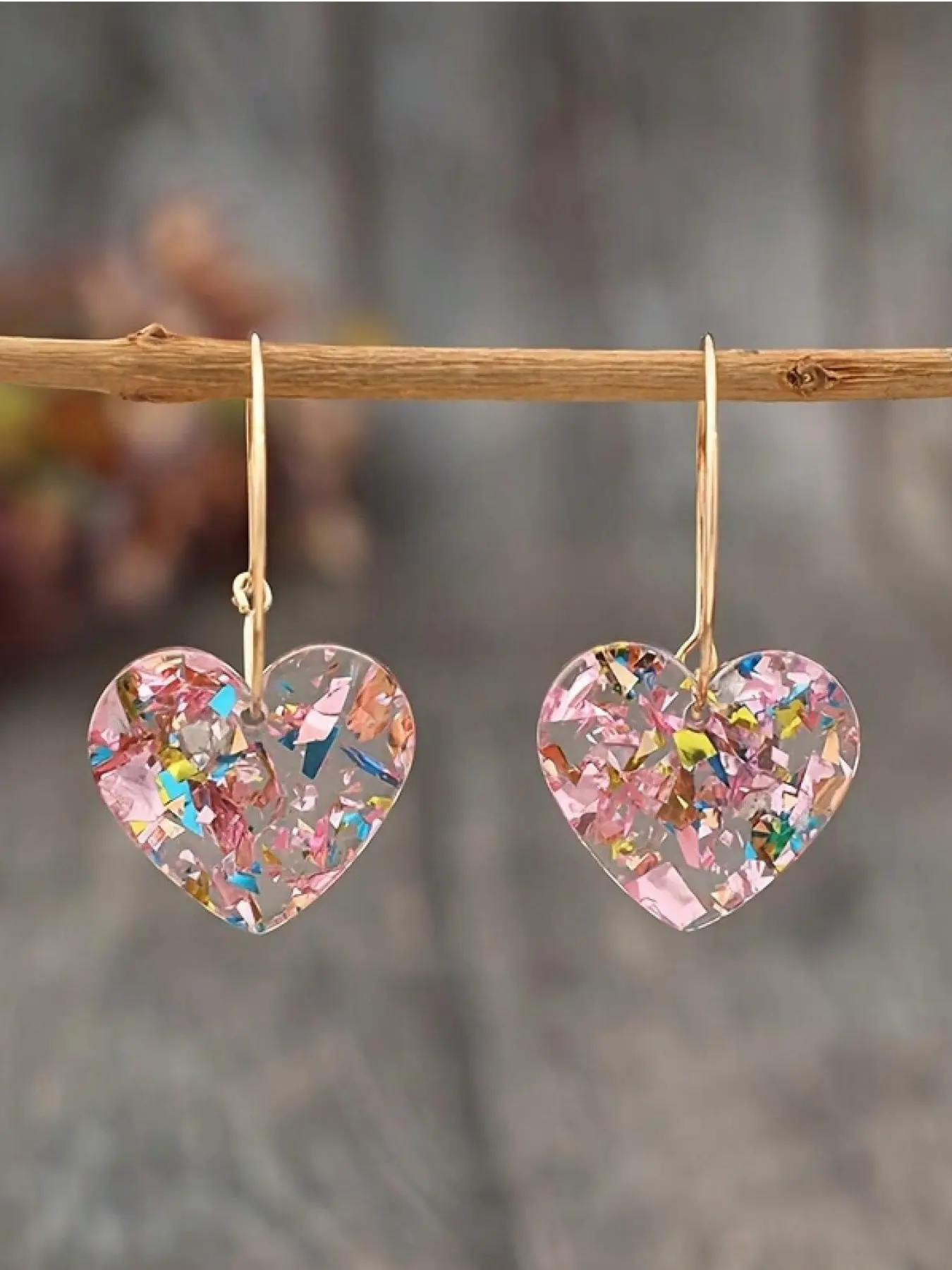 Valentine's Day Mosaic Heart Drop & Dangle Earrings, Vintage Style Resin, No Plating, Iron Ear Needle, Christmas Decorations, Gifts