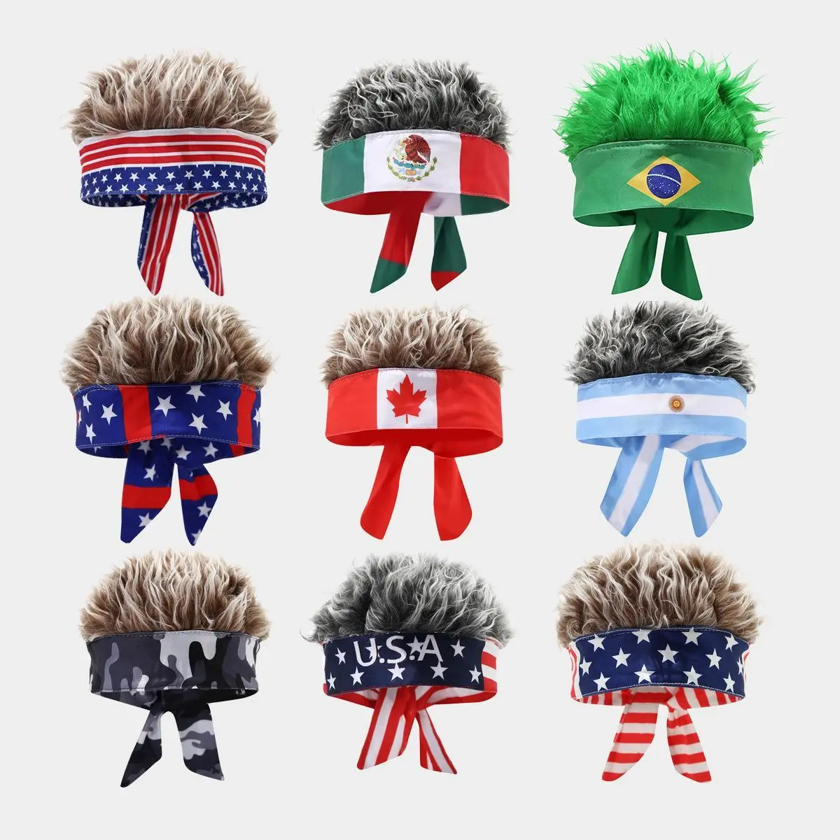 Novelty Spiky Synthetic Hair Wig Headband Accessory - USA Flag Tie-Back Bandana Prop, Red-White-Blue Patriotic Star Stripe Resin Headwear for Independence Day Sports Fans Gag Gift, Accessories, Novelty Head Mask Headbands, Patriotic Headbands